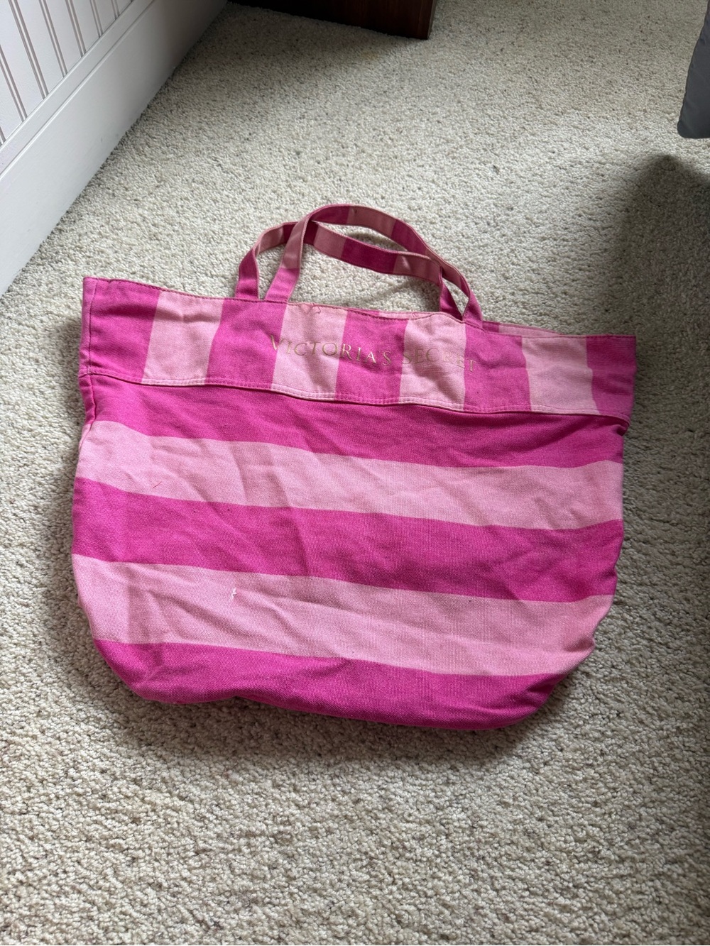 Victoria's Secret Pink Striped Canvas Tote Bag